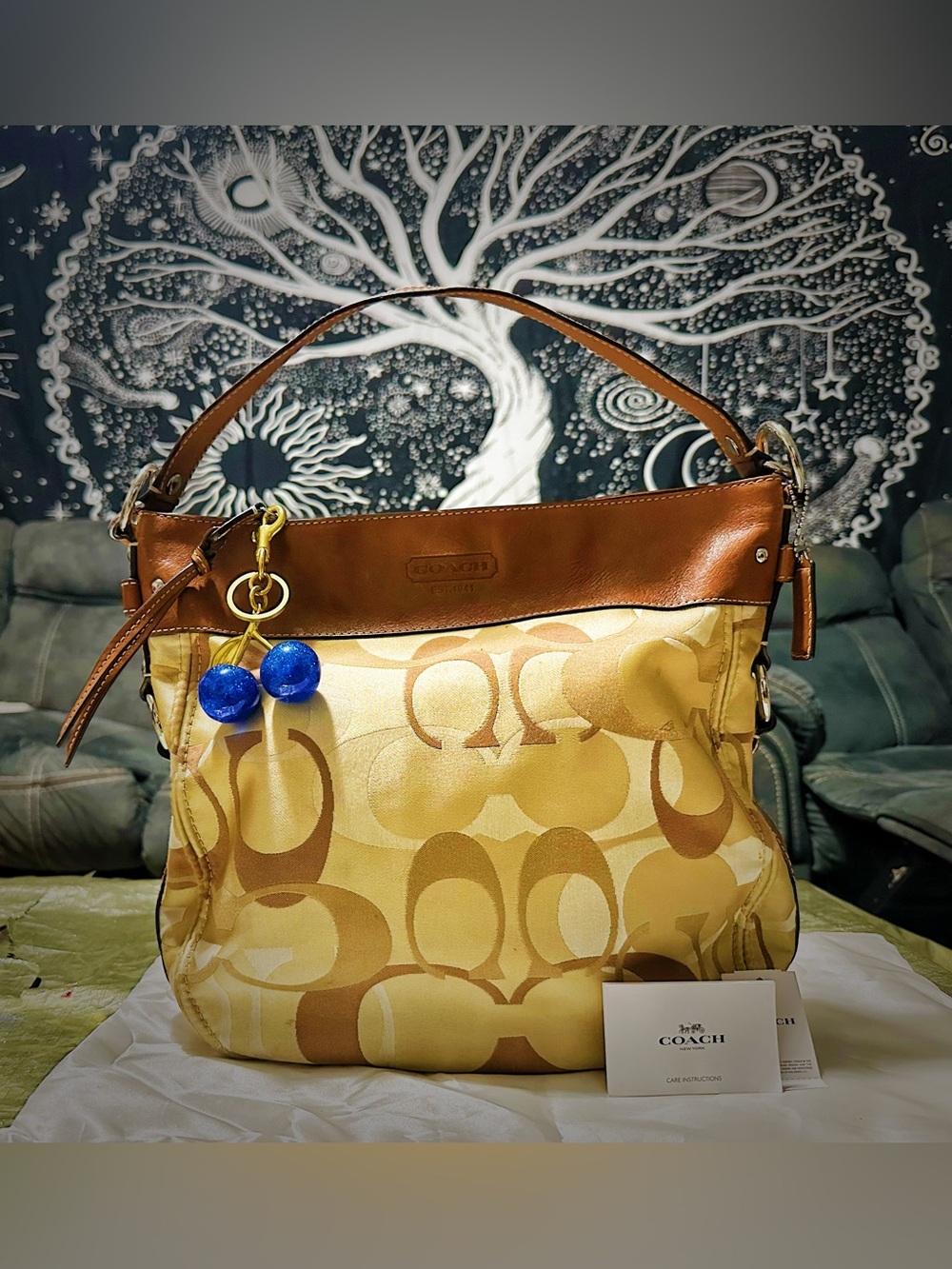 Vintage Coach soho Shoulder Bag Tan & Brown Signature Canvas - Picture 9 of 17
